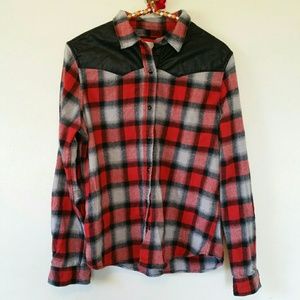 Forever 21 Plaid and Faux Leather Flannel Shirt